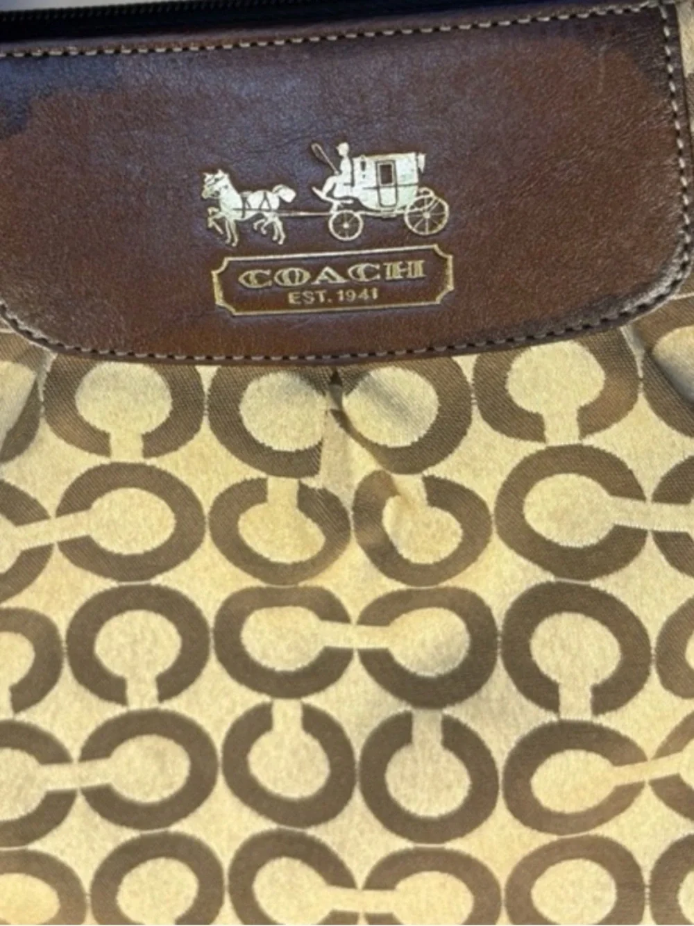 Coach Brown Signature Canvas Crossbody with Leather Trim